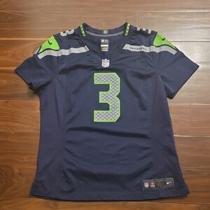 Nike Seattle Seahawks #3 Wilson Navy & Lime Green Football Jersey, Women's Large